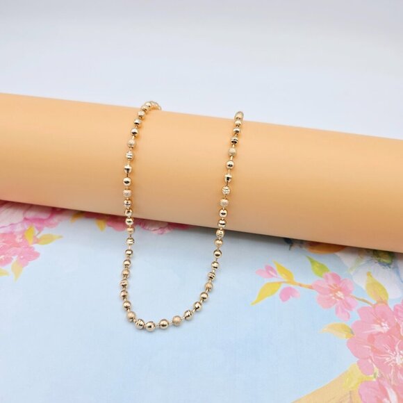 "rose Gold Beaded Ball Chain Necklace, 20 Inch, Gold Plated Brass, XPNL0106 - Picture 4 of 12